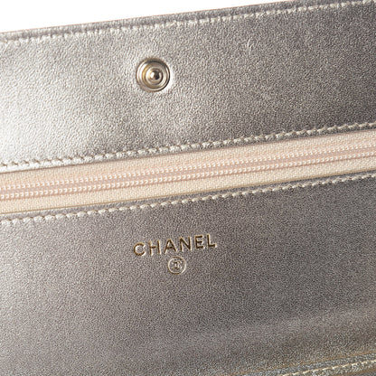 Chanel Satin Diamond Stitch Wallet On Chain WOC Black Gold 6 of 11