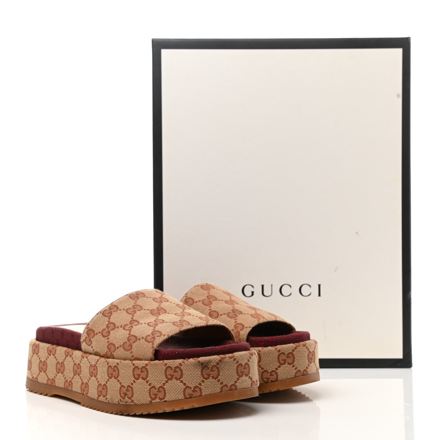 Gucci Canvas GG Monogram Angelina Platform Slide Sandals 38 Beige Ruggine 10 of 10