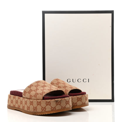 Gucci Canvas GG Monogram Angelina Platform Slide Sandals 38 Beige Ruggine 10 of 10