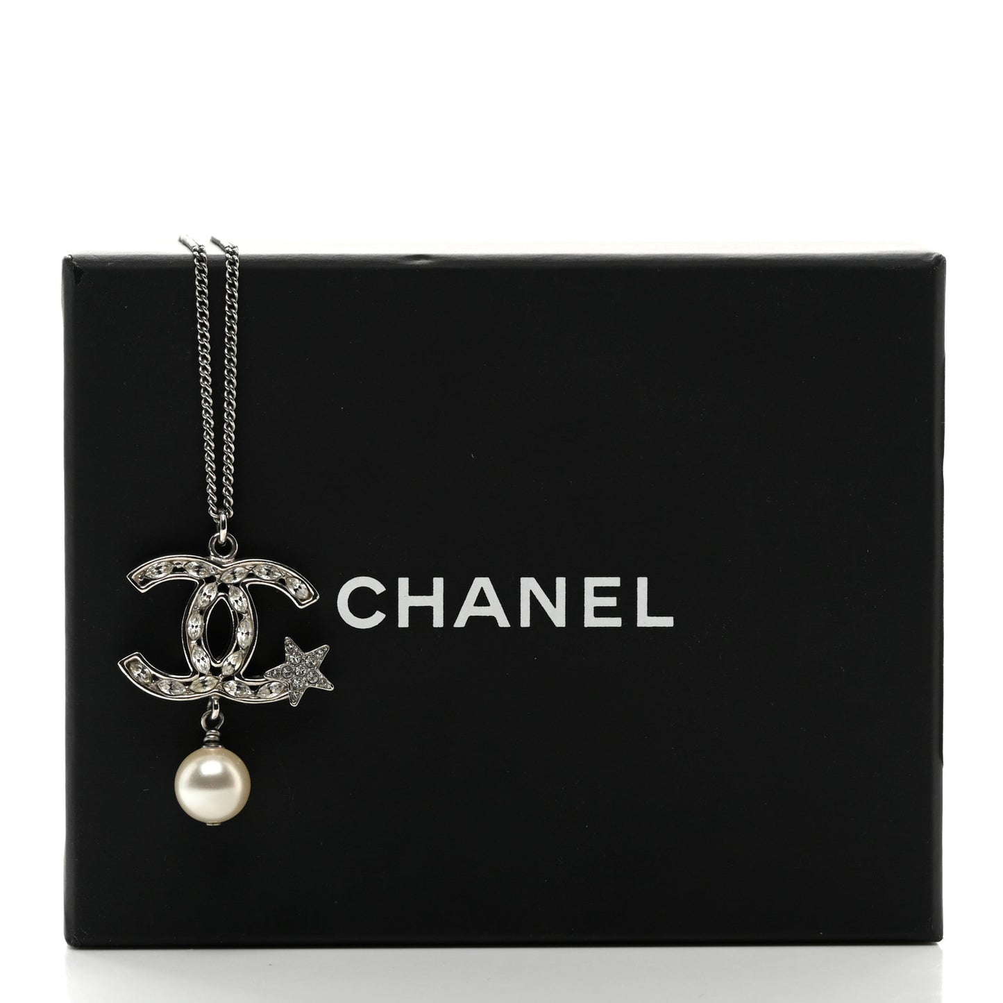 Crystal CC Star Pearl Drop Necklace Silver