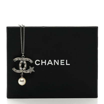 Chanel Crystal CC Star Pearl Drop Necklace Silver 5 of 5