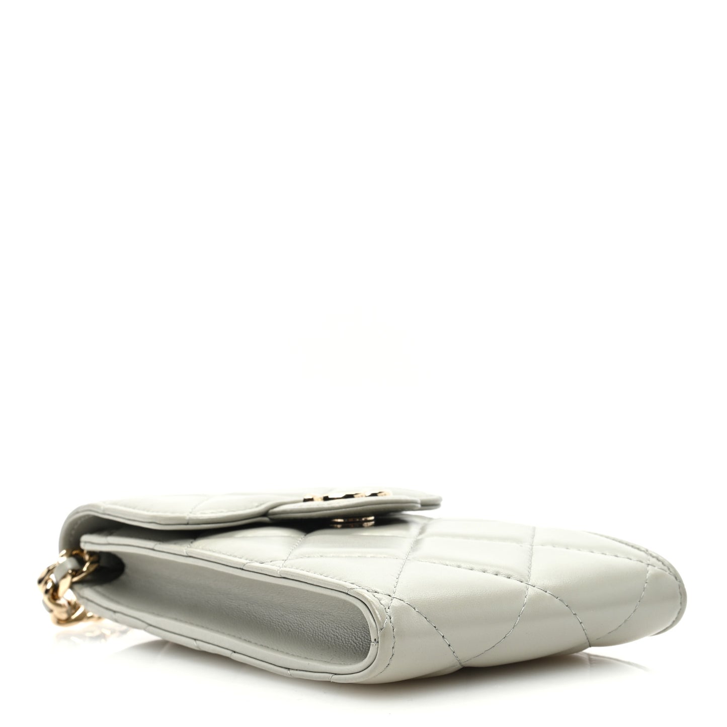 Lambskin Quilted Lacquered Chain Phone Holder With Chain Grey
