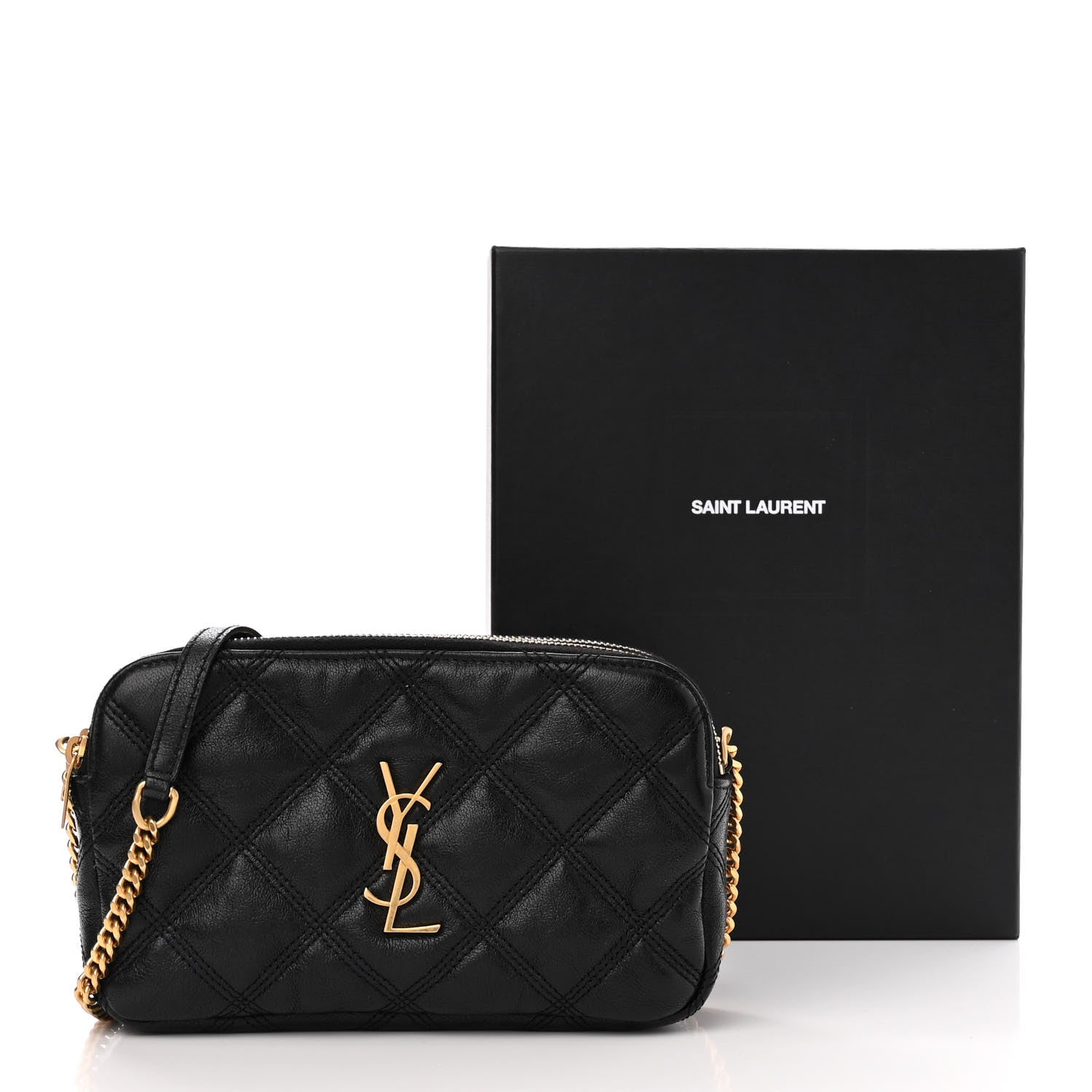 Saint Laurent Grained Lambskin Quilted Mini Becky Double Zip Bag Black 13 of 13