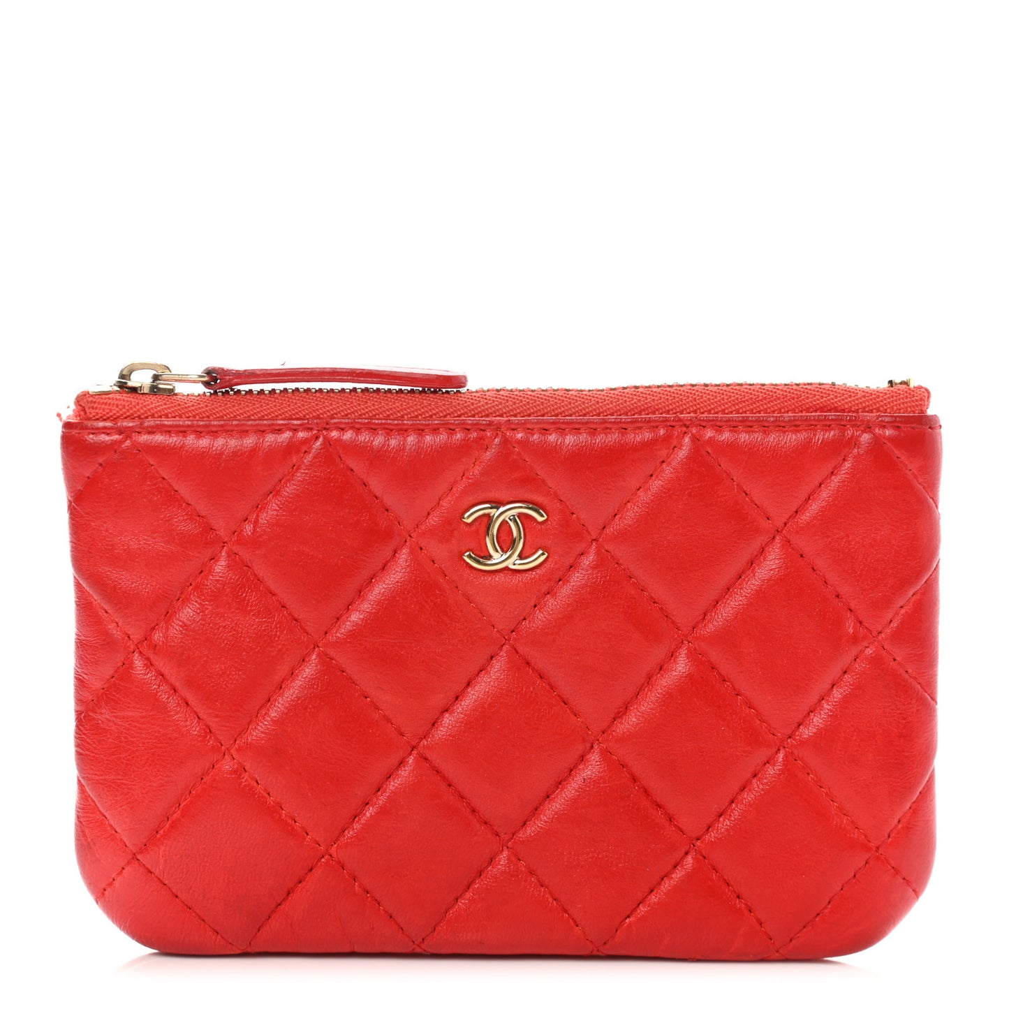 Lambskin Quilted Small Cosmetic Case Red