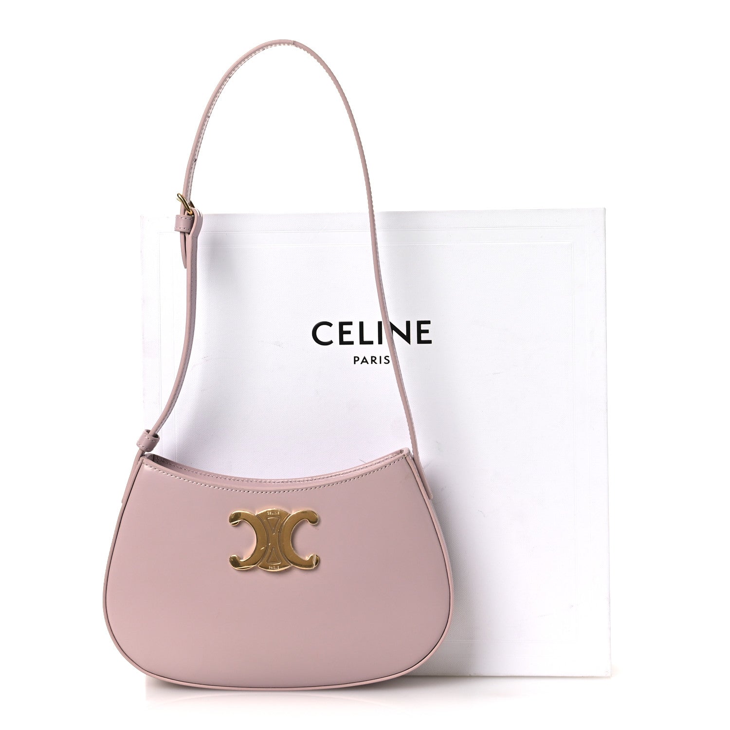 Celine Shiny Calfskin Medium Tilly Triomphe Shoulder Bag Bleached Pink 13 of 13