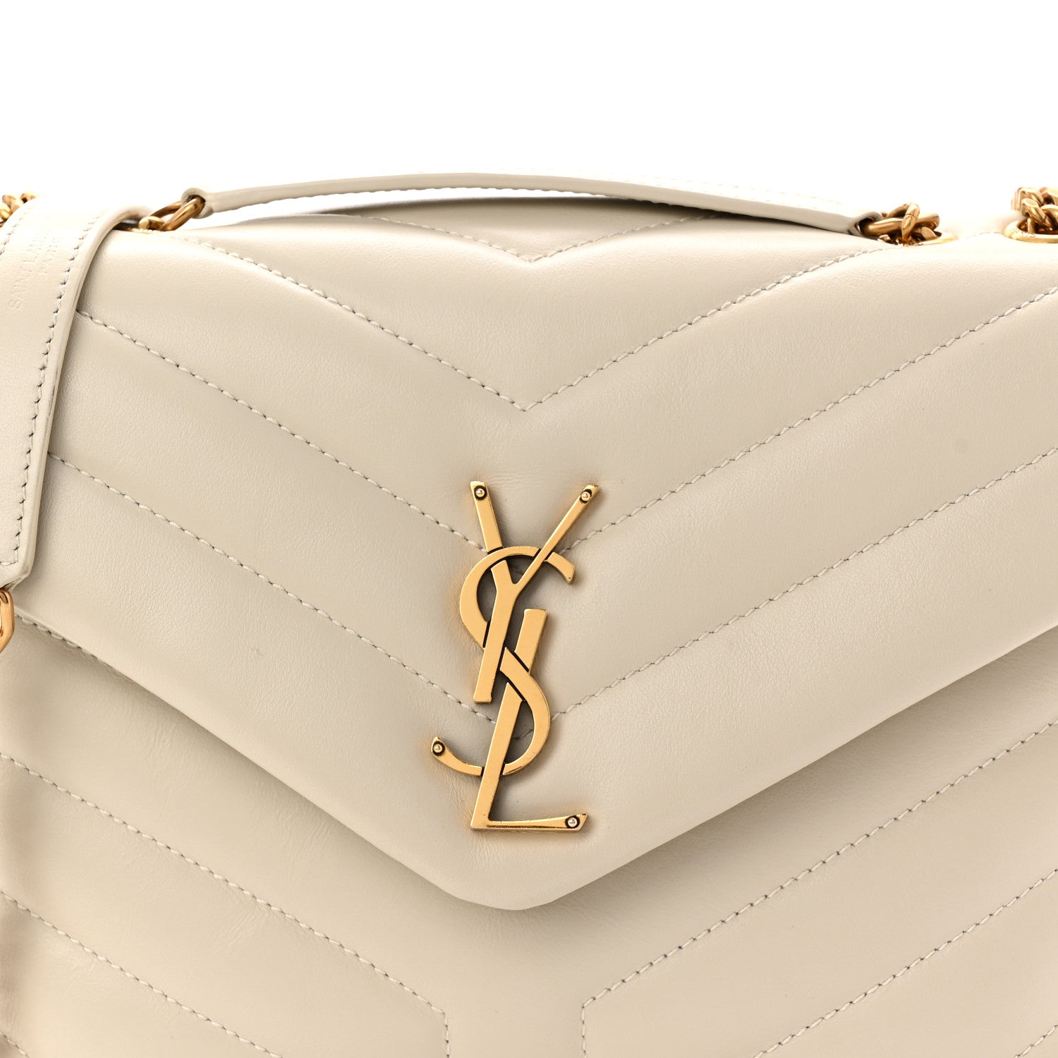 Saint Laurent Calfskin Y Quilted Monogram Small Loulou Chain Satchel Crema Soft 8 of 10