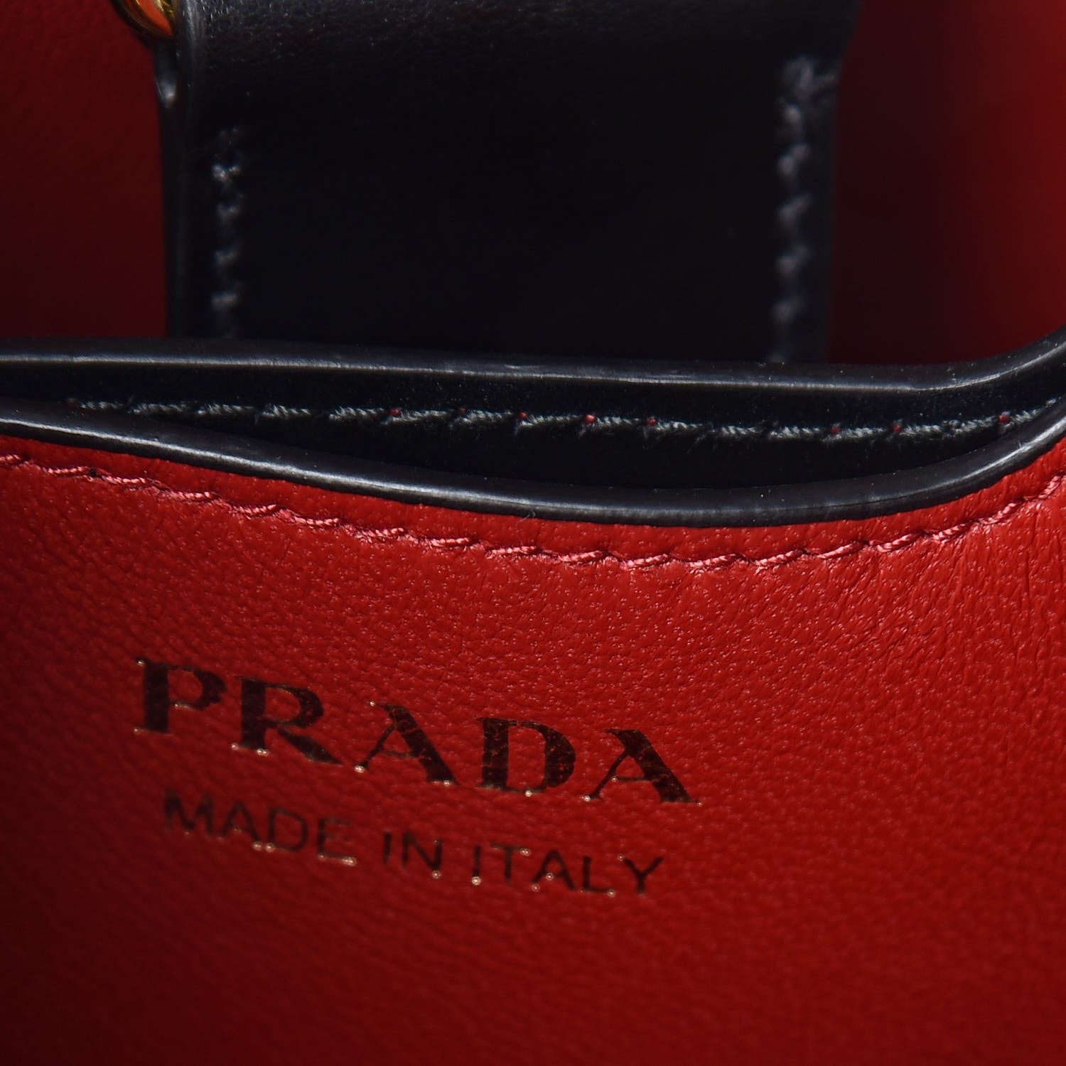 Prada Saffiano Cuir Small Panier Bucket Bag Black Fuoco 7 of 9