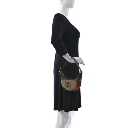 Gucci Monogram Jumbo GG Textured Dollar Calfskin Web Mini Ophidia Half Moon Hobo Camel Ebony New Acero 2 of 8