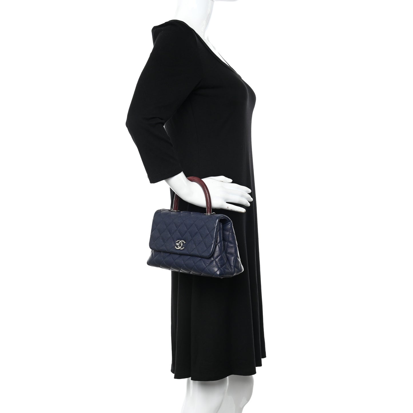 Caviar Lizard Embossed Quilted Mini Coco Handle Flap Dark Blue