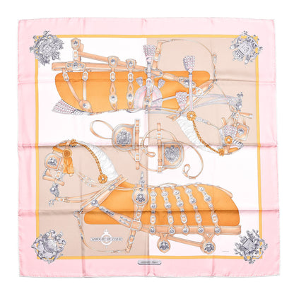Hermes Silk Harnais De Cour Scarf 90 Rose Beige Caramel 1 of 5