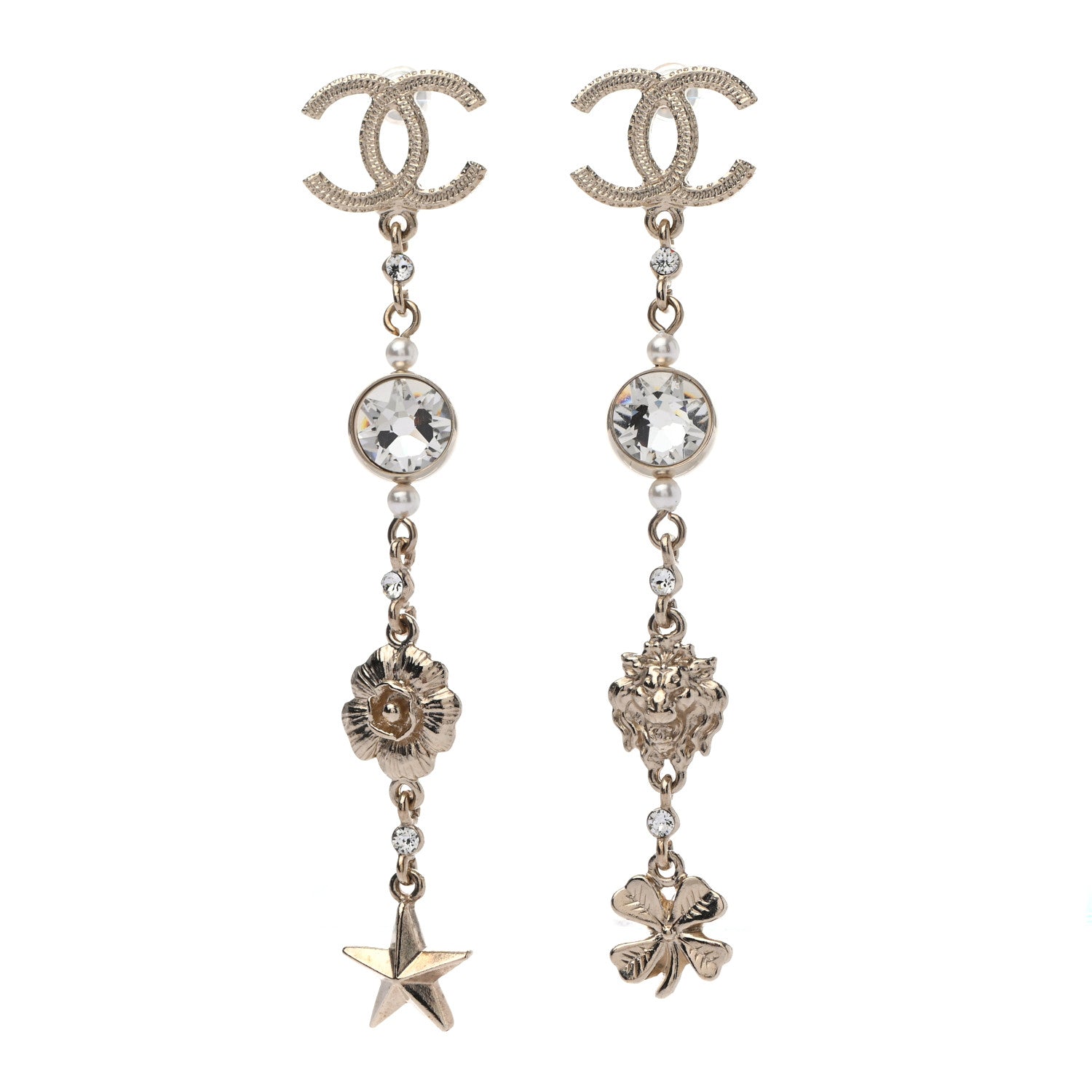 Chanel Crystal Pearl CC Charms Drop Earrings Gold 1 of 4