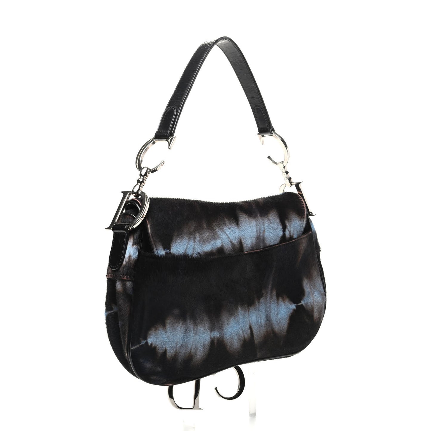 Pony Hair Double Saddle Bag Blue Brown