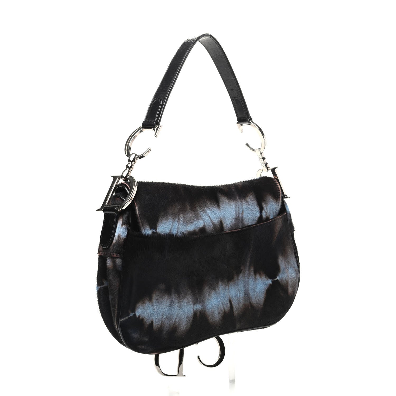 Christian Dior Pony Hair Double Saddle Bag Blue Brown 2 of 11