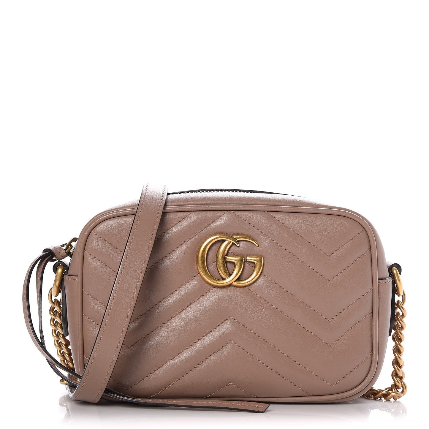 Calfskin Matelasse Mini GG Marmont Chain Shoulder Bag Nude