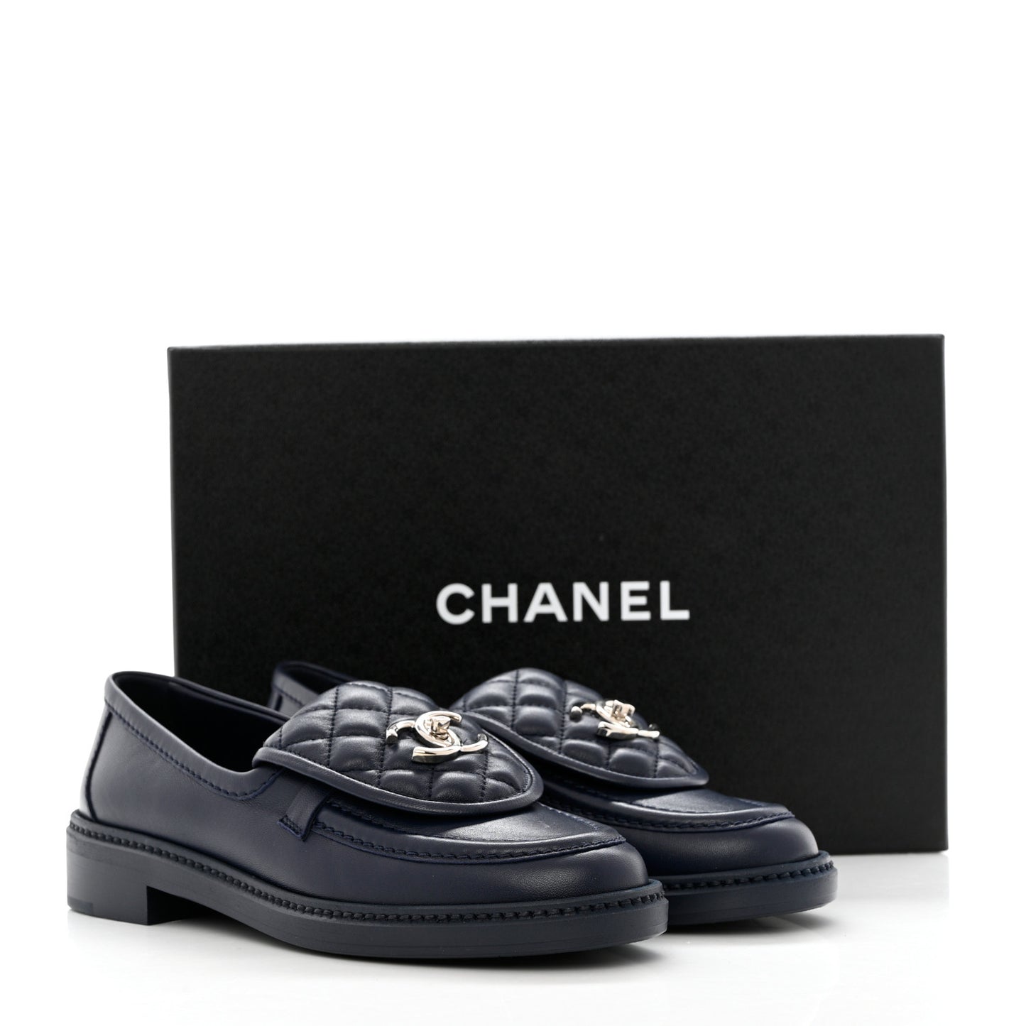 Lambskin Quilted CC Turnlock Loafers 37 Navy
