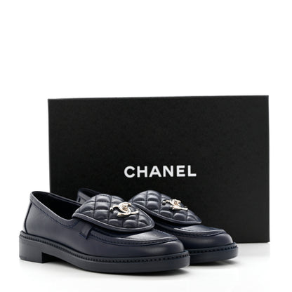 Chanel Lambskin Quilted CC Turnlock Loafers 37 Navy 10 of 10