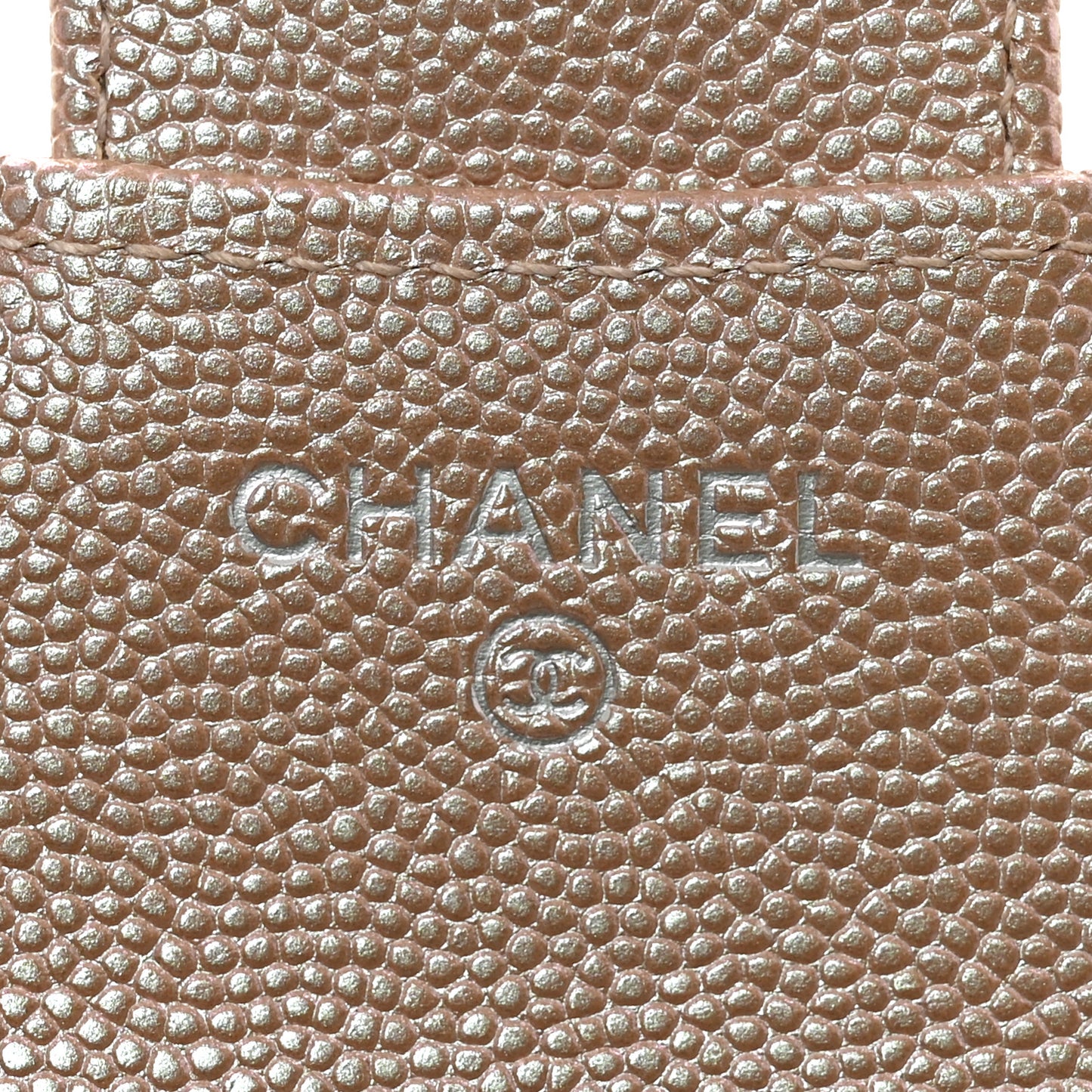 Metallic Caviar Chevron Quilted Compact Flap Wallet Light Gold