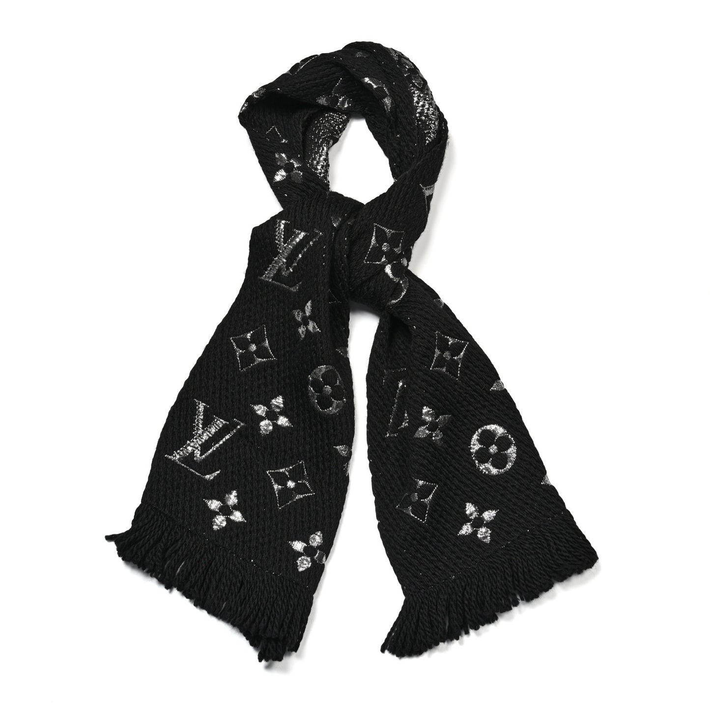 Wool Silk Logomania Shine Scarf Black