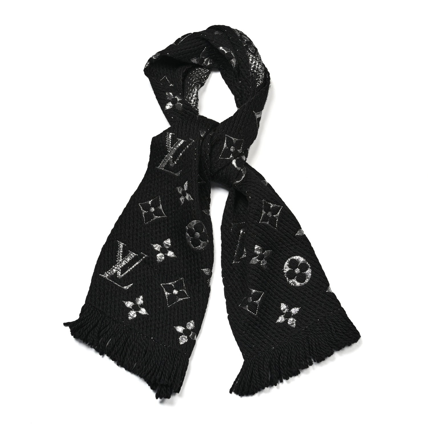 Louis Vuitton Wool Silk Logomania Shine Scarf Black 1 of 3