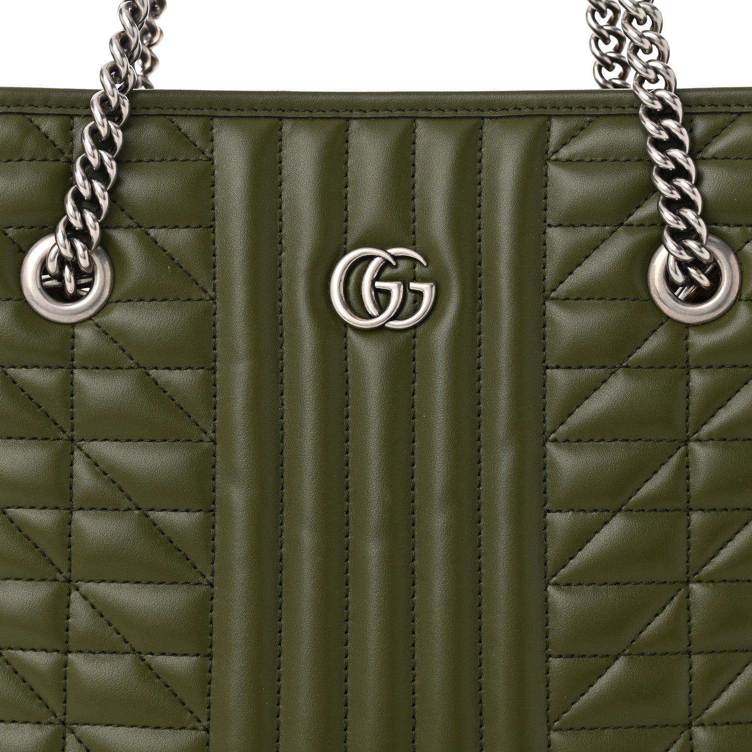 Gucci Calfskin Matelasse Aria Medium GG Marmont Shoulder Tote Military Wood 8 of 10