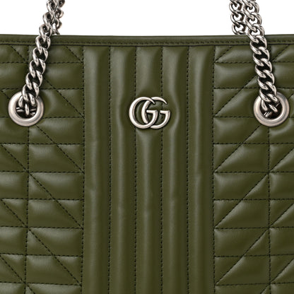 Gucci Calfskin Matelasse Aria Medium GG Marmont Shoulder Tote Military Wood 8 of 10