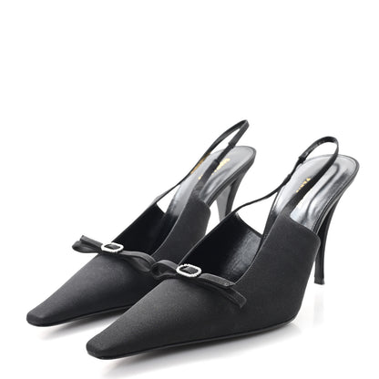 Saint Laurent Crepe De Chine Crystal Bow Slingback Pumps 41.5 Black 4 of 10