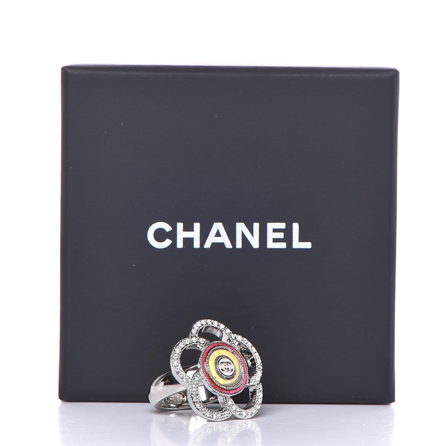 Chanel Crystal Camellia Ring 5.25 Silver 5 of 5