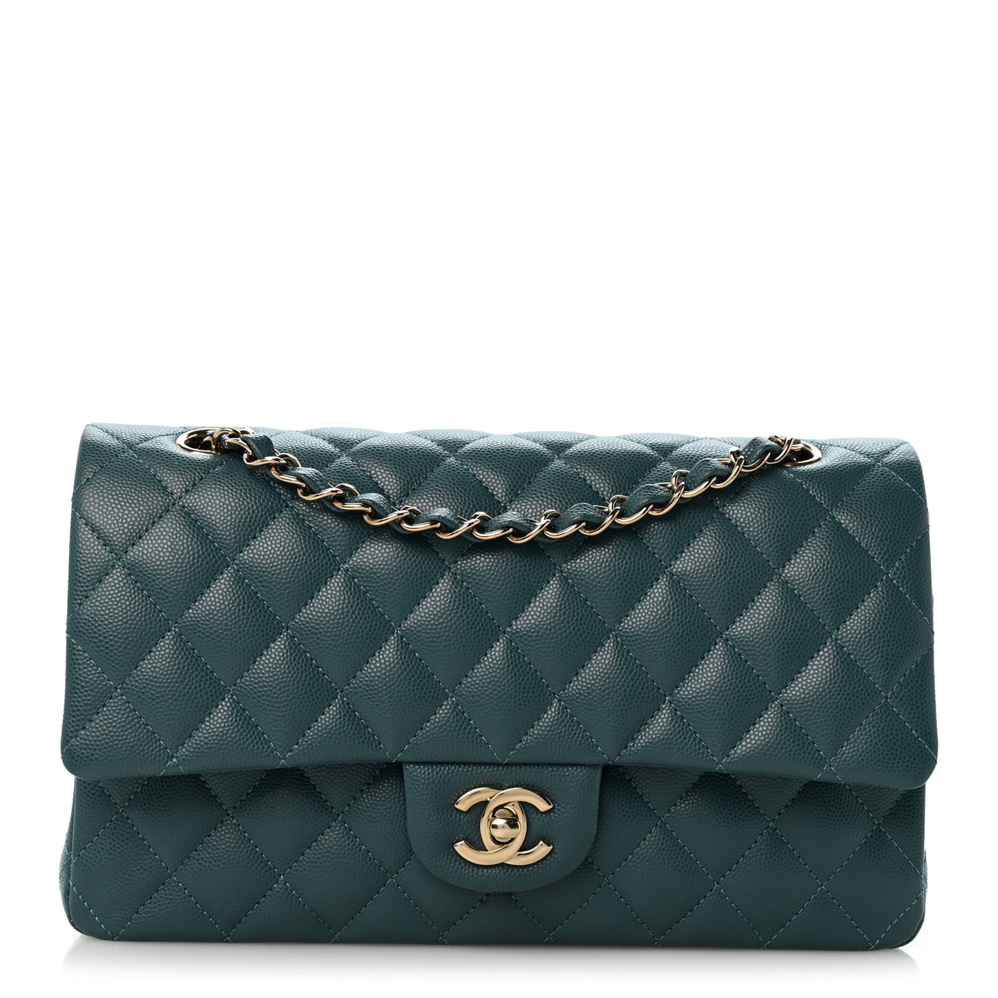 Caviar Quilted Medium Double Flap Green