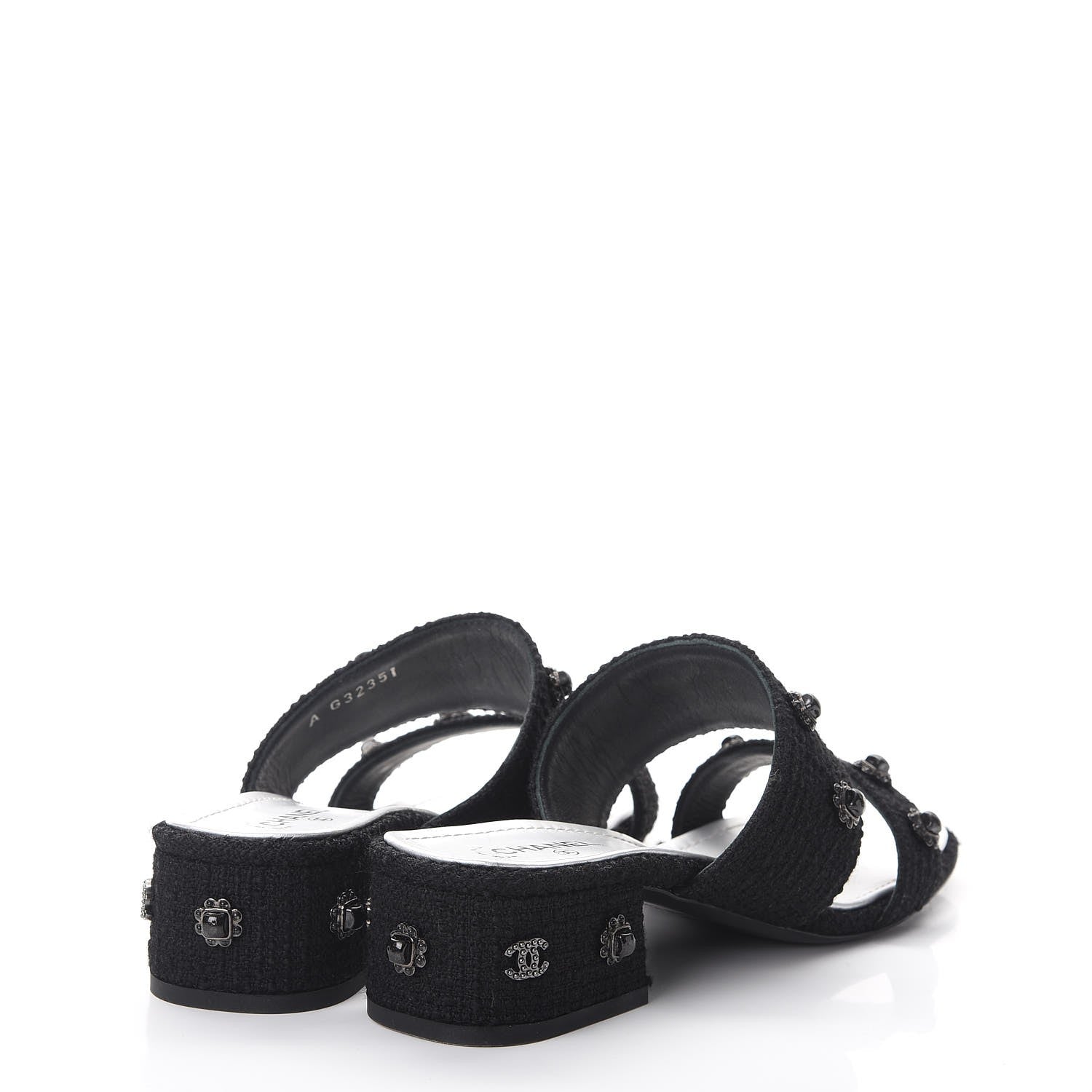 Chanel Tweed Gripoix Embellished Slides 38 Black 4 of 12