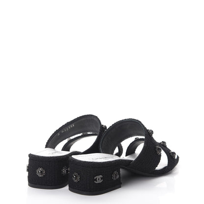 Chanel Tweed Gripoix Embellished Slides 38 Black 4 of 12