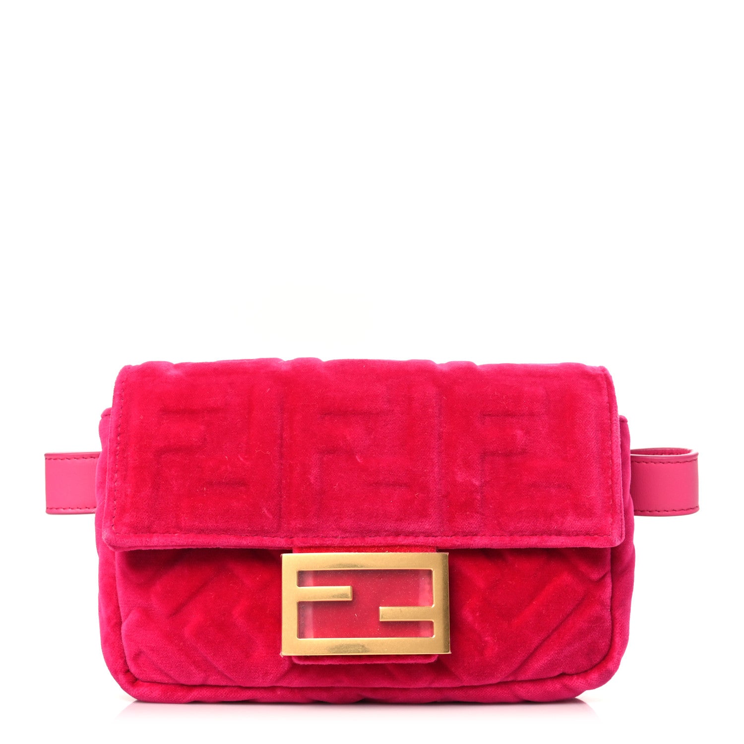 Fendi Velvet FF Embossed Hip Belt Baguette Bag Fuxia 1 of 9