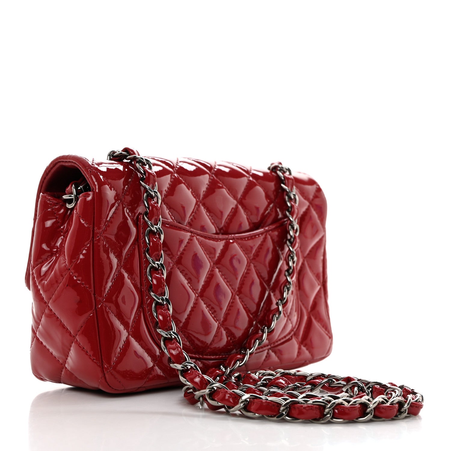 Chanel Patent Calfskin Quilted Mini Rectangular Flap Dark Red 2 of 11