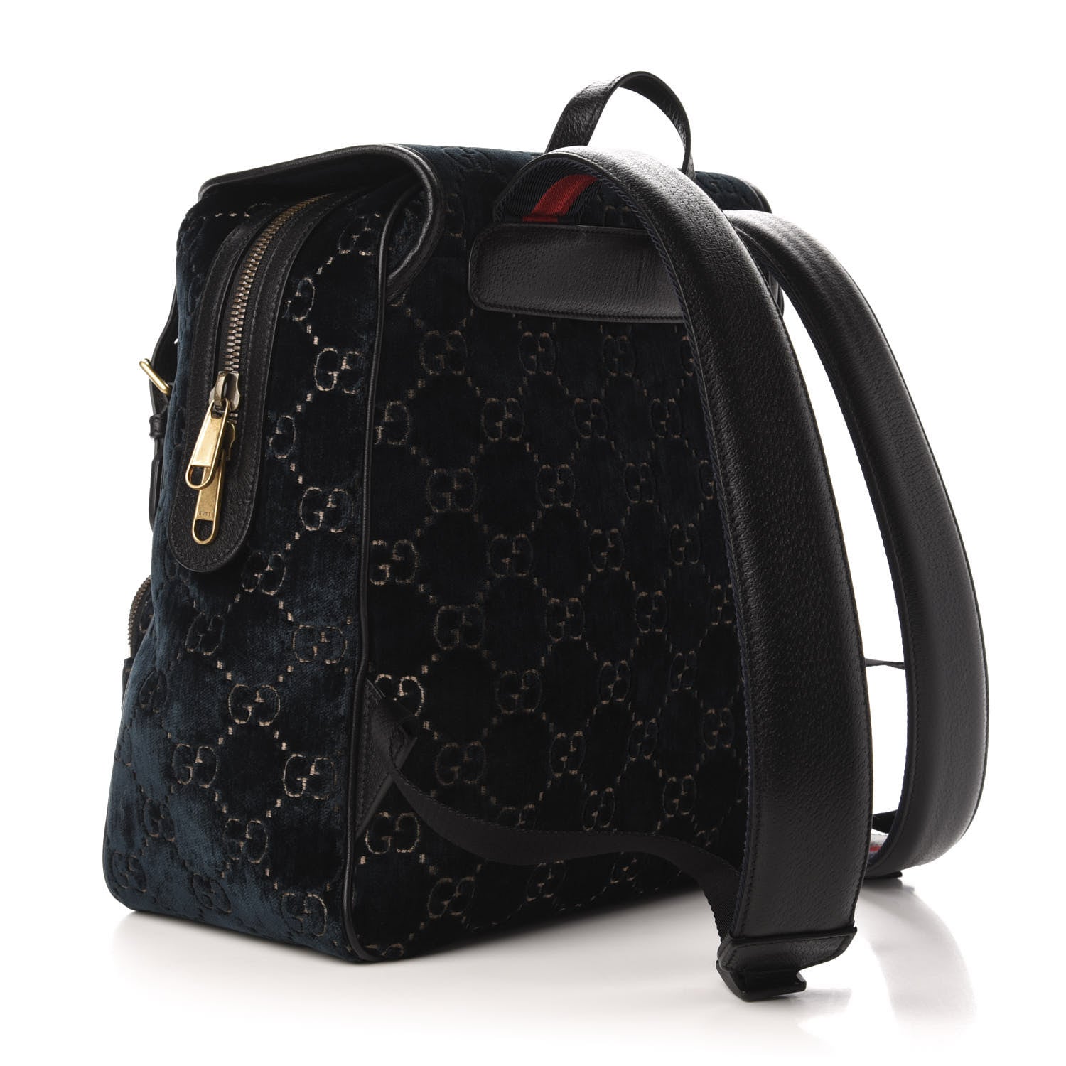 Gucci Velvet GG Monogram Textured Calfskin Web Small Double Buckle Backpack Blue Beige Black 2 of 10