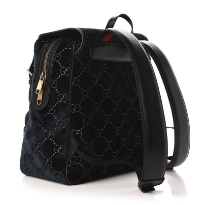 Gucci Velvet GG Monogram Textured Calfskin Web Small Double Buckle Backpack Blue Beige Black 2 of 10