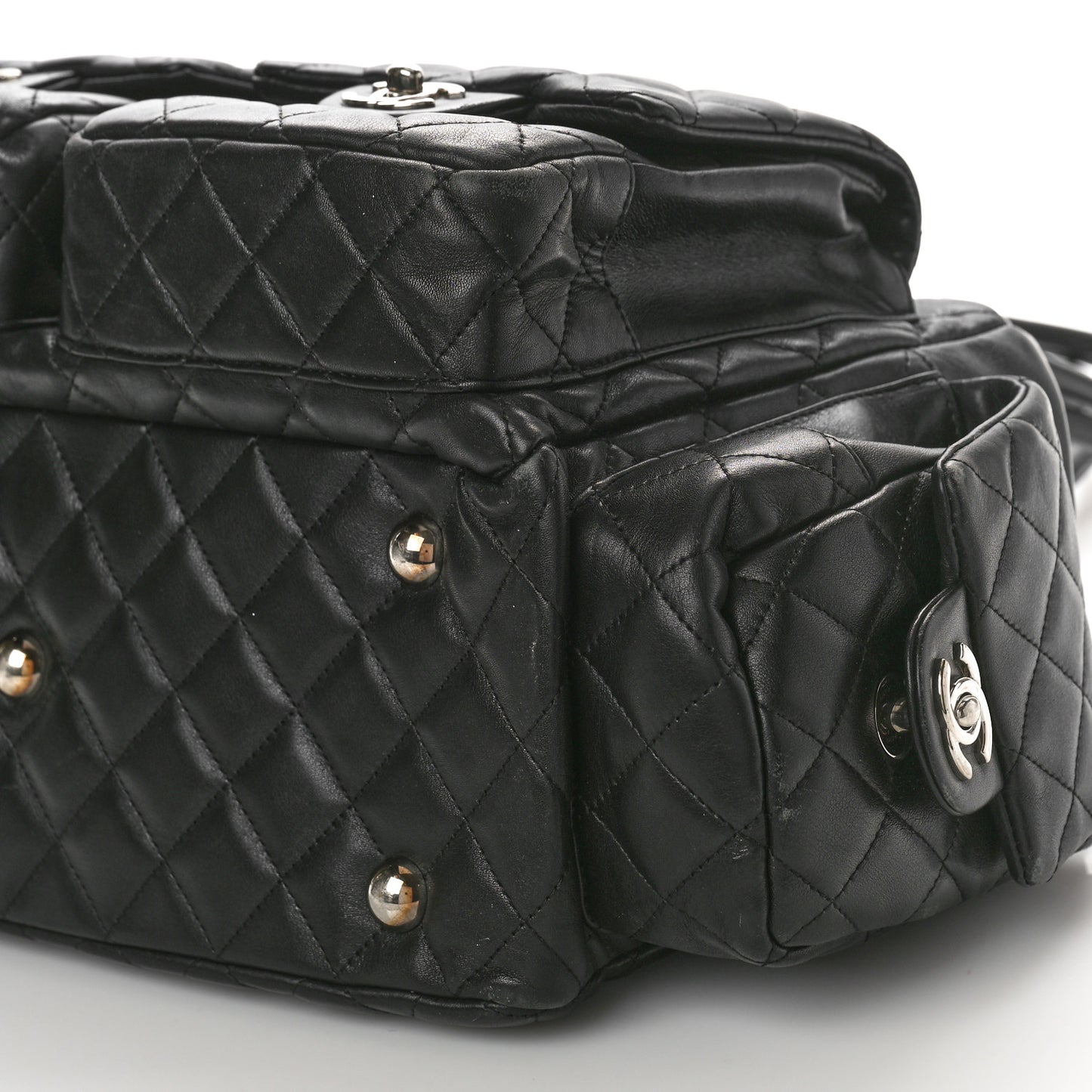 Calfskin Quilted Large Cambon Multipocket Reporter Black White