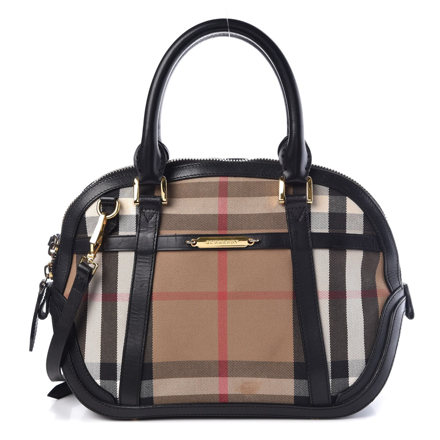 Bridle Calfskin House Check Small Orchard Bowling Bag Black