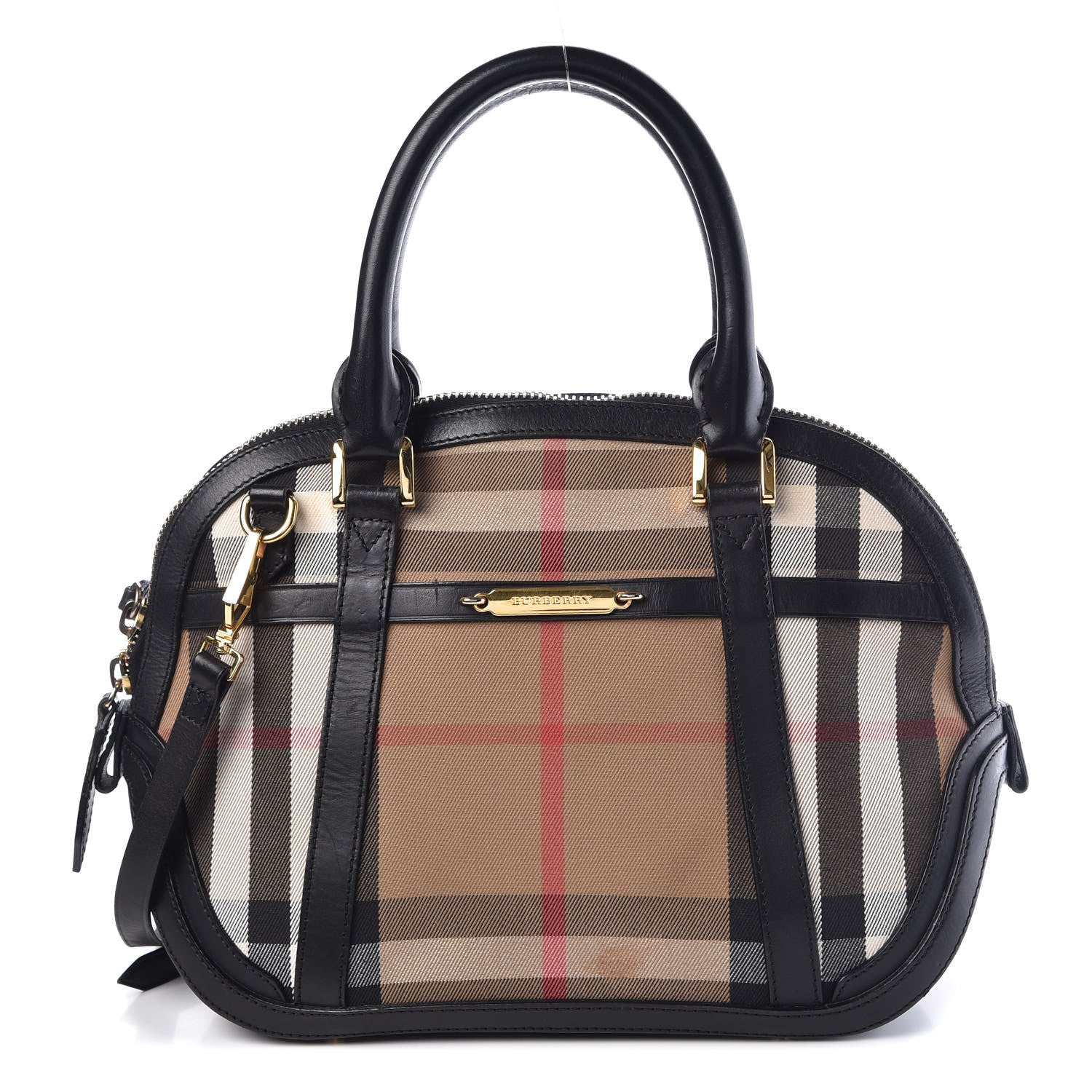 Burberry Bridle Calfskin House Check Small Orchard Bowling Bag Black 1 of 14