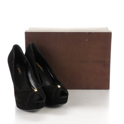 Louis Vuitton Suede Monogram Kimono Open Toe Pumps 38 Black 7 of 7