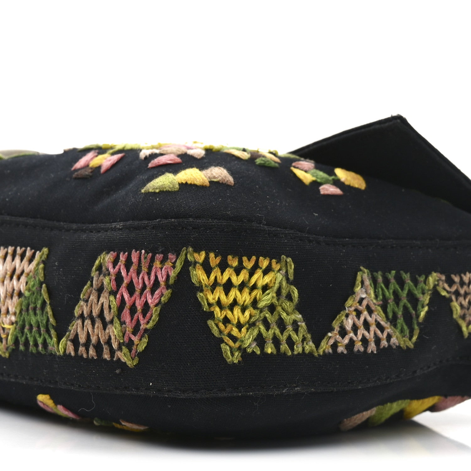 Fendi Neoprene Lizard Beaded Embroidered Baguette Black Green