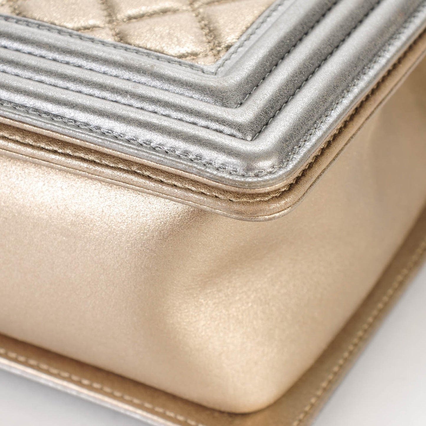 Metallic Calfskin Quilted New Medium Boy Flap Khaki