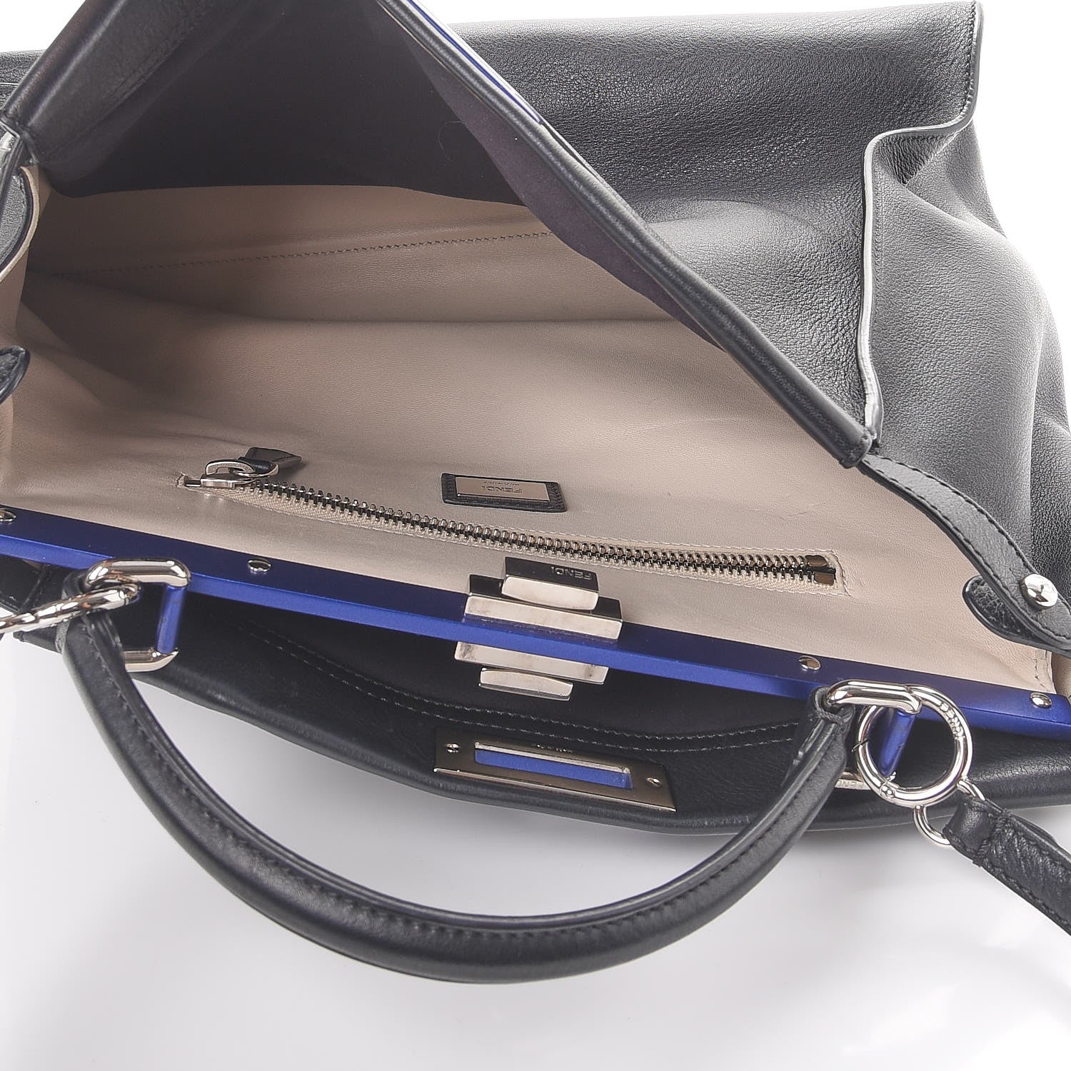 Fendi Vitello Dolce Shiny Nappa Large Peekaboo Iconic Satchel Black Camelia 6 of 13
