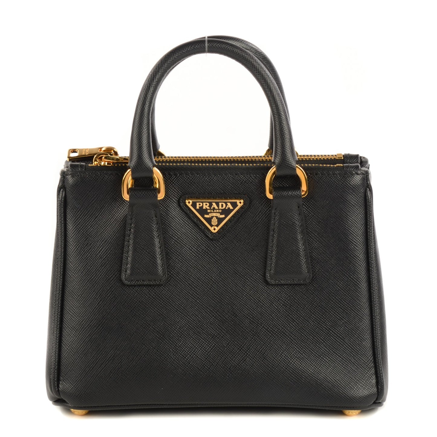 Saffiano Lux Mini Galleria Double Zip Tote Black