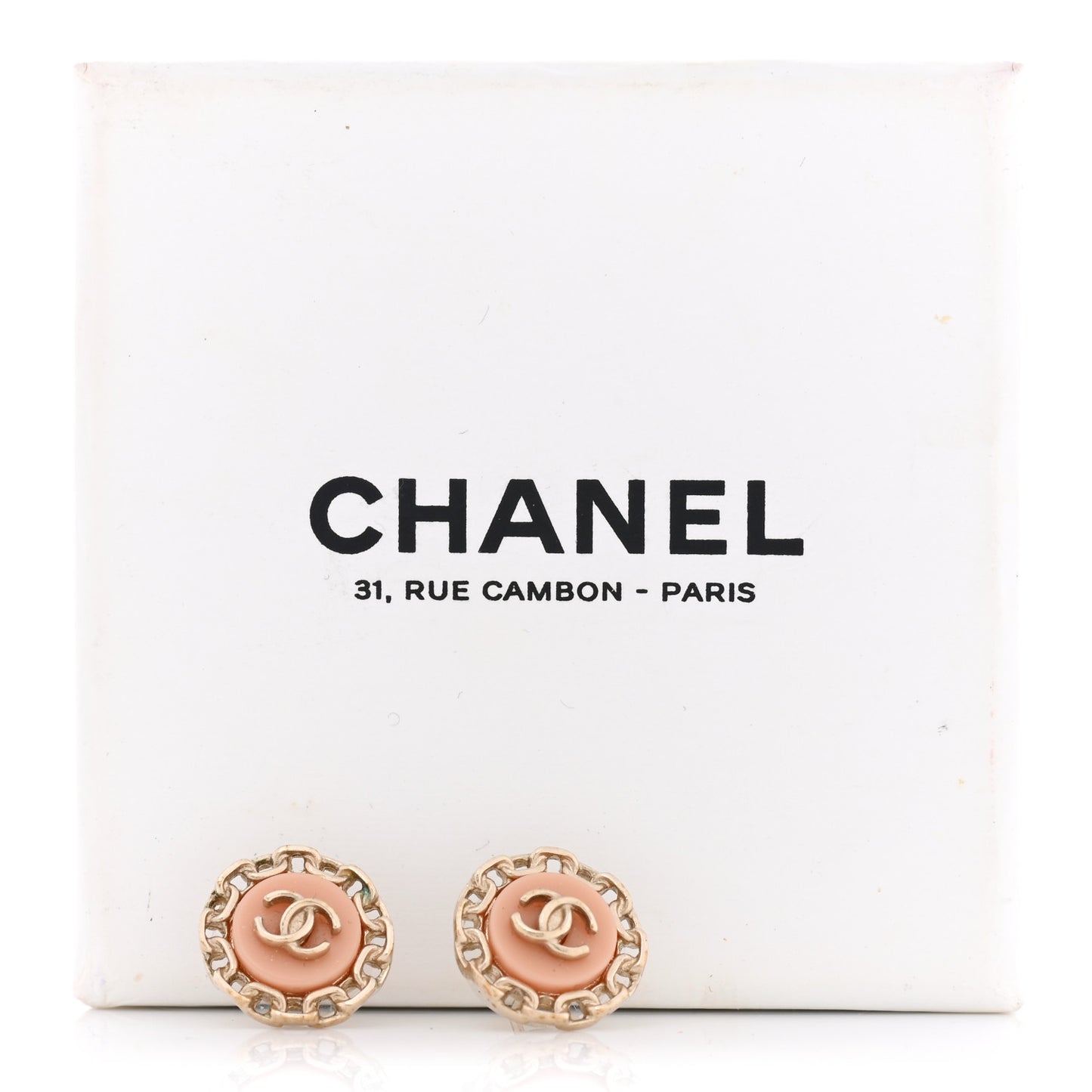 Resin Chain CC Round Earrings Gold Pink