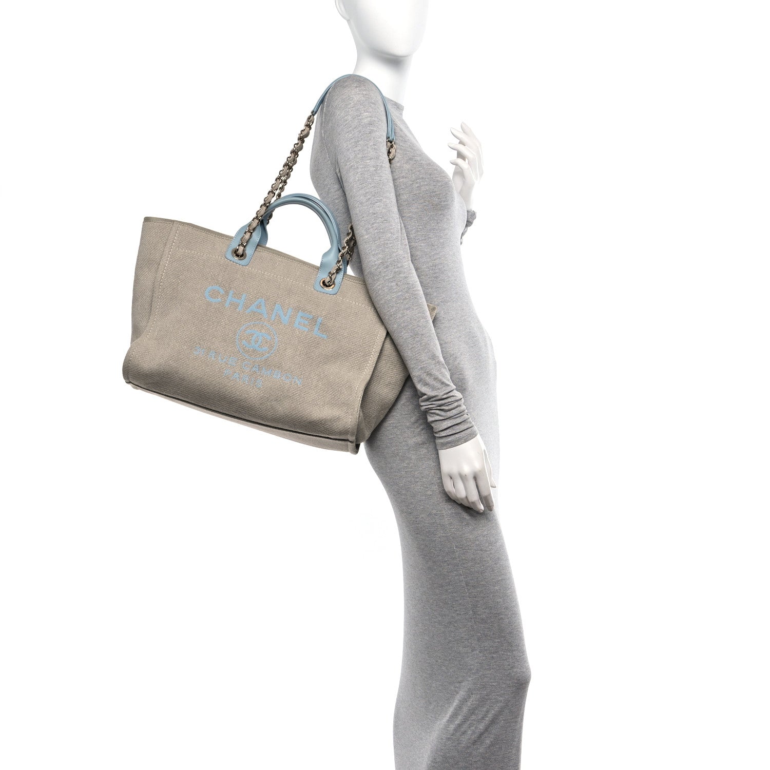 Chanel Mixed Fibers Calfskin Medium Deauville Tote Grey Light Blue 2 of 11