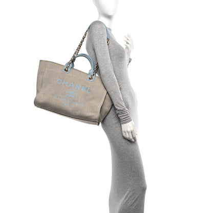 Chanel Mixed Fibers Calfskin Medium Deauville Tote Grey Light Blue 2 of 11