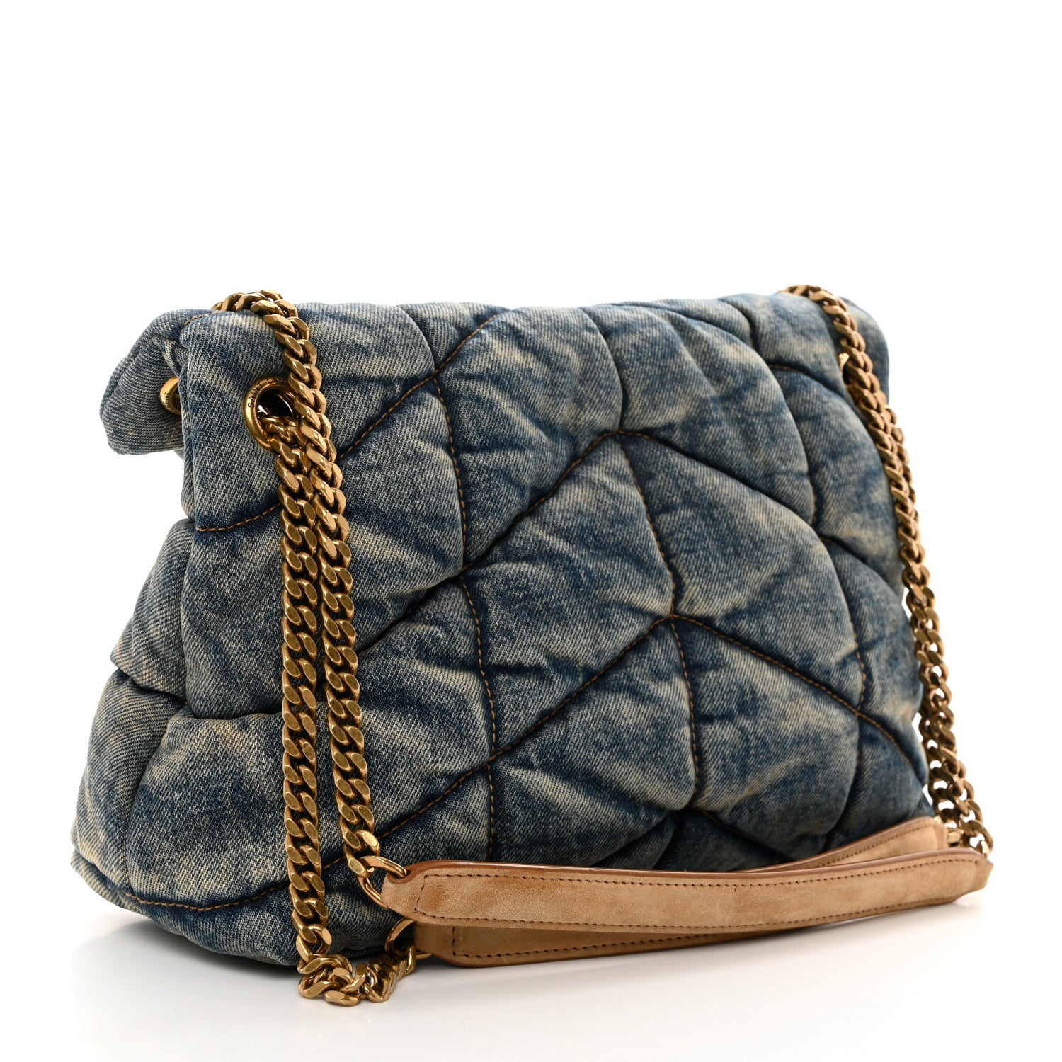 Saint Laurent Denim Quilted Small Loulou Puffer Monogram Chain Satchel Blue Cinnamon 3 of 10