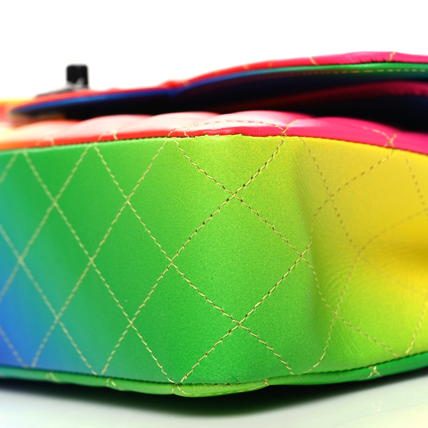 Calfskin Quilted Medium Rainbow Double Flap Multicolor