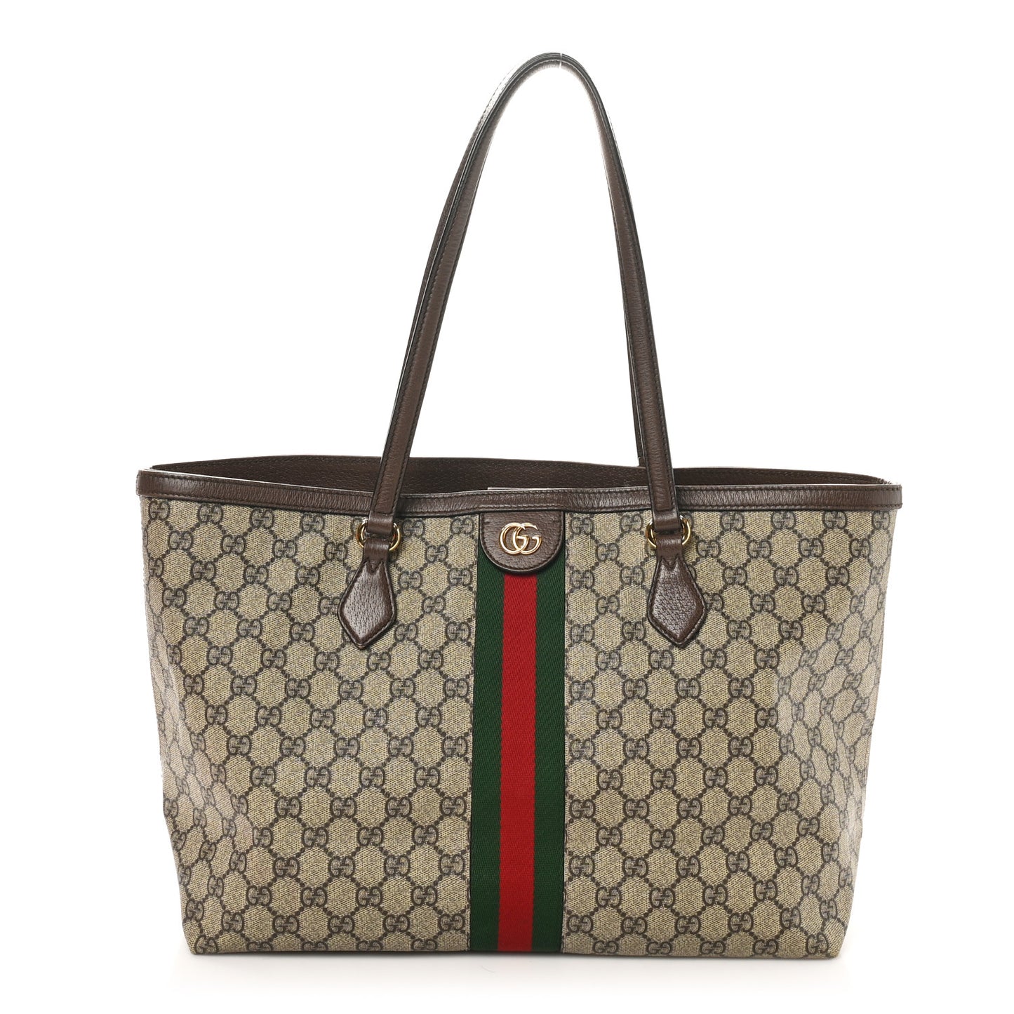 GG Supreme Monogram Textured Calfskin Web Medium Ophidia Shopping Tote Beige Ebony New Acero