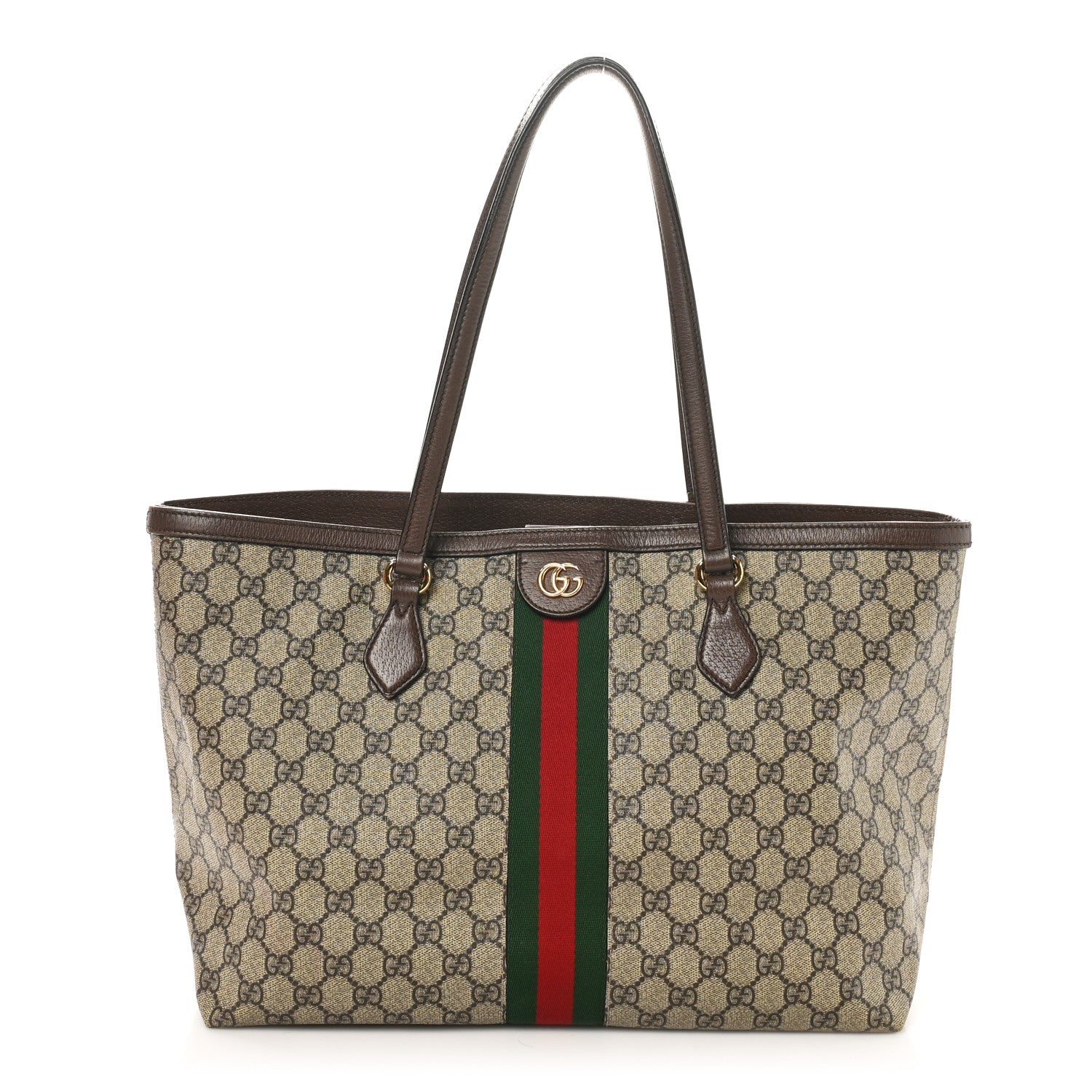 Gucci GG Supreme Monogram Textured Calfskin Web Medium Ophidia Shopping Tote Beige Ebony New Acero 1 of 12