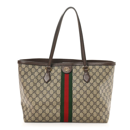 Gucci GG Supreme Monogram Textured Calfskin Web Medium Ophidia Shopping Tote Beige Ebony New Acero 1 of 12